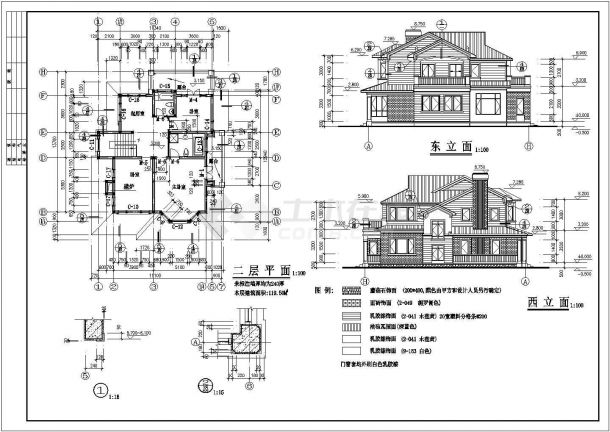 某二层框架结构欧式风格独立别墅设计cad全套建筑施工图（甲级院设计）-图二