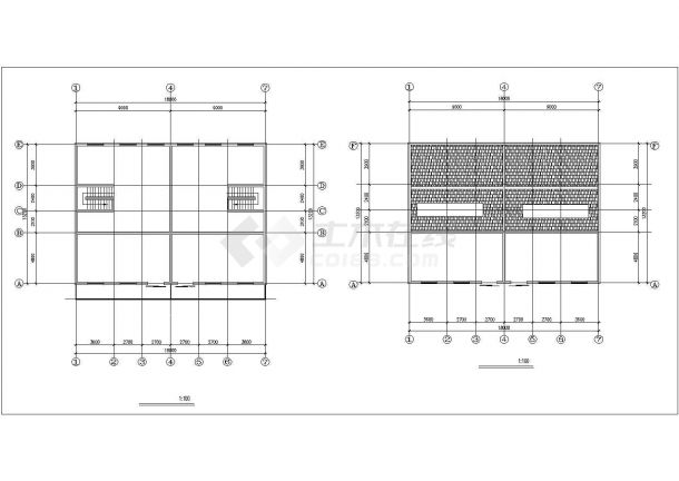 2层框混结构双拼别墅平立剖面设计CAD图纸（每户320平米）-图二