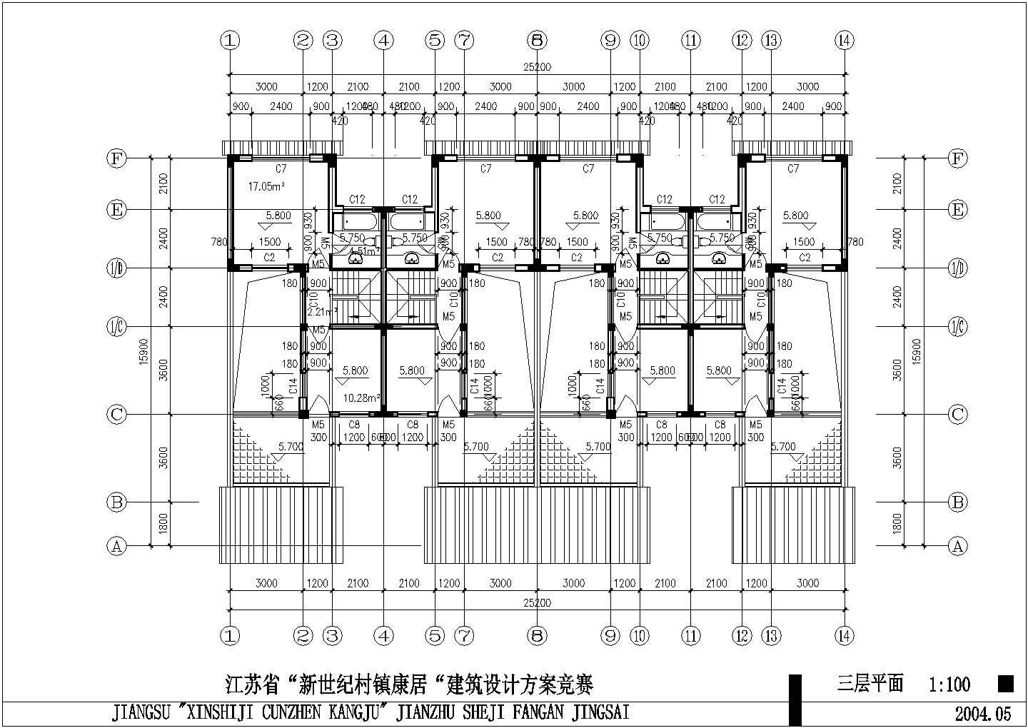 每户260平米三层框混结构双拼别墅平立剖面设计CAD图纸