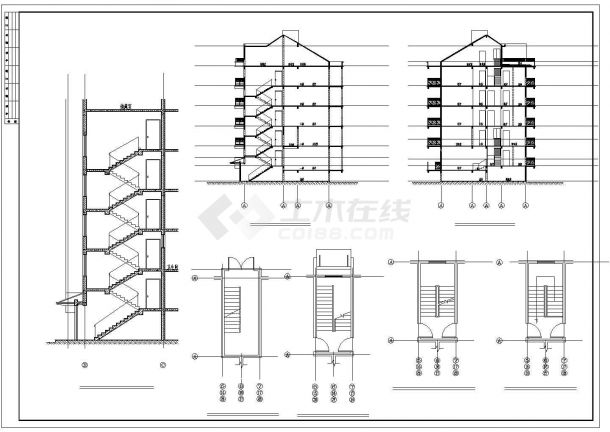 3300平米五层框架结构住宅楼建筑设计CAD图纸（含阁楼和半地下室层）-图二