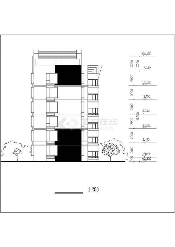 济南市某小区2900平米6层框混住宅楼平立剖面设计CAD图纸-图二