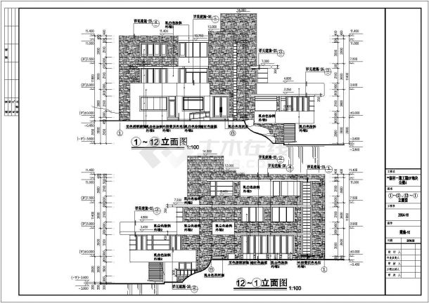 某三层框架剪力墙结构别墅设计cad全套建筑施工图（含设计说明，含结构设计，含给排水设计，含电气设计，含暖通设计，含效果图）-图二