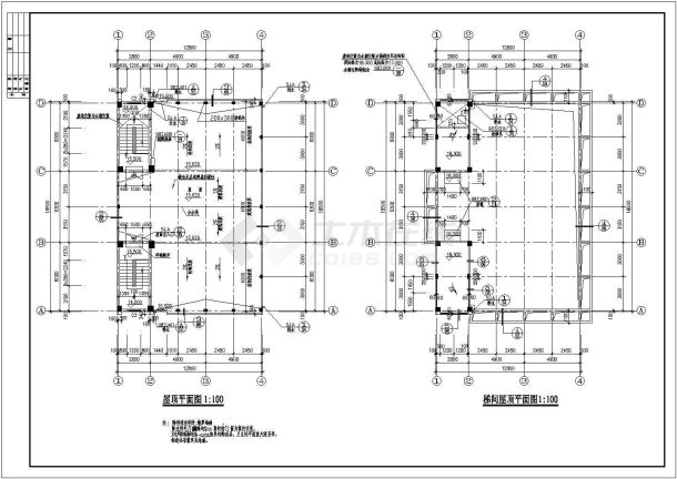 某乡镇固戍村四层框架结构私宅设计cad建筑平面施工图（甲级院设计）-图二