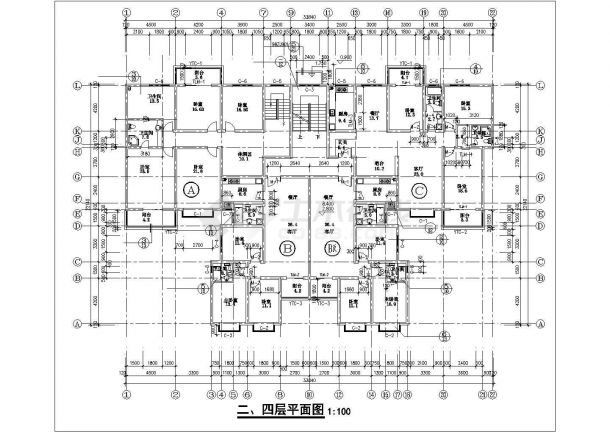 1600平米6层砖混结构住宅楼平面设计CAD图纸（1层2户/含地下室）-图二