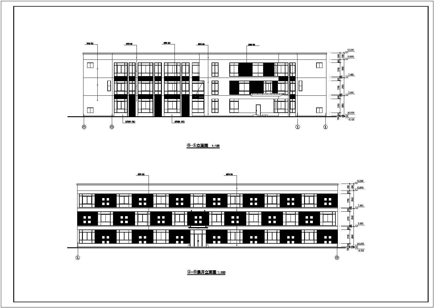 无锡市某小区1200平米4层框架扇形结构休闲会所平立面设计CAD图纸