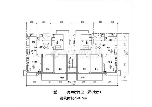 西安市某新建小区37-130平米左右的户型设计CAD图纸（13张）-图二