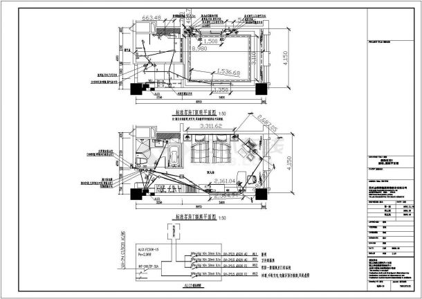 某酒店客房内电气设计施工CAD图-图二