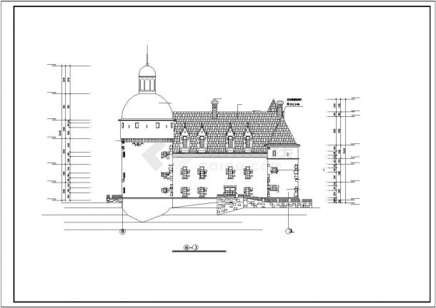 成都市某度假村3层古堡式民居楼建筑设计CAD图纸-图二