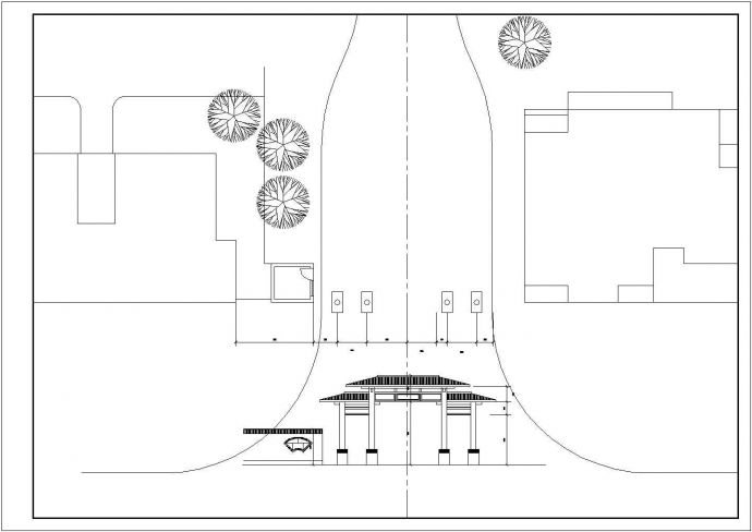 西安某小区仿古典牌楼大门建筑设计CAD图纸_图1