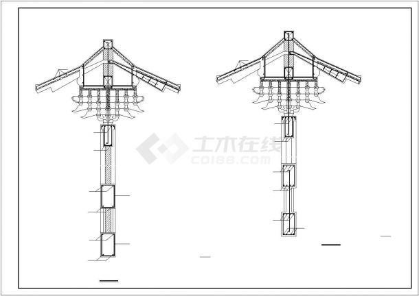 苏州某知名景区内部仿古牌楼建筑设计CAD图纸-图二