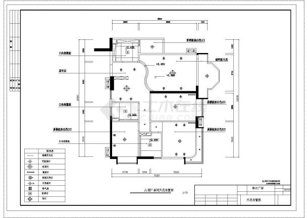 某三室两厅两卫户型私人住宅现代风格室内装修设计cad平面施工图（标注详细）-图二