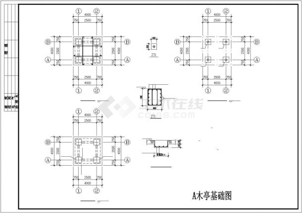 武汉市某市民公园内部木结构凉亭建筑设计CAD图纸-图二