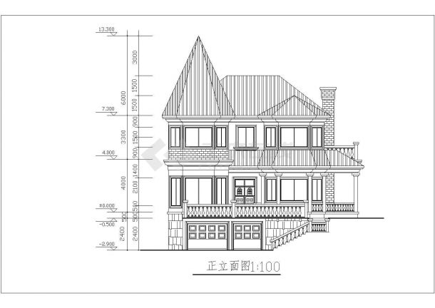 某三层框架结构欧式尖顶小别墅设计cad全套建筑施工图（甲级院设计）-图二