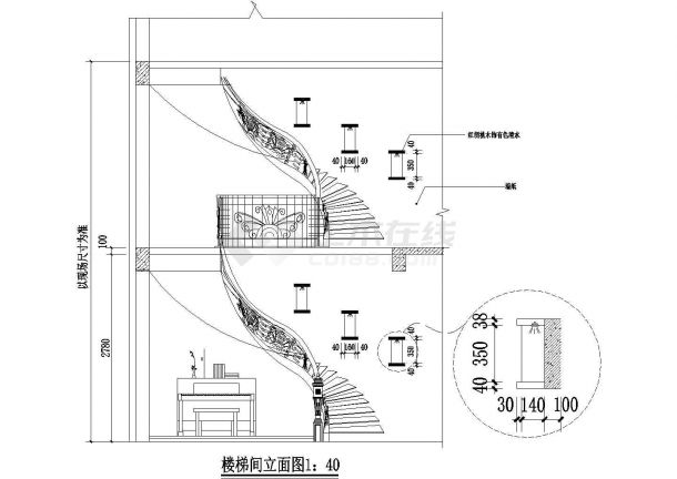 海天别墅（三层砖混结构）室内装饰设计cad全套方案图（标注详细）-图二