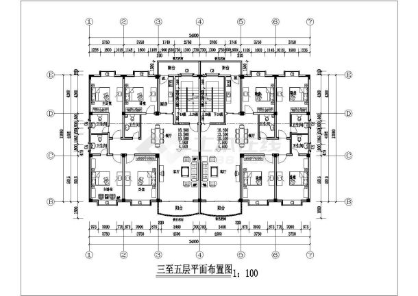 北京某社区1500平米6层砖混结构商住楼全套建筑设计CAD图纸-图一