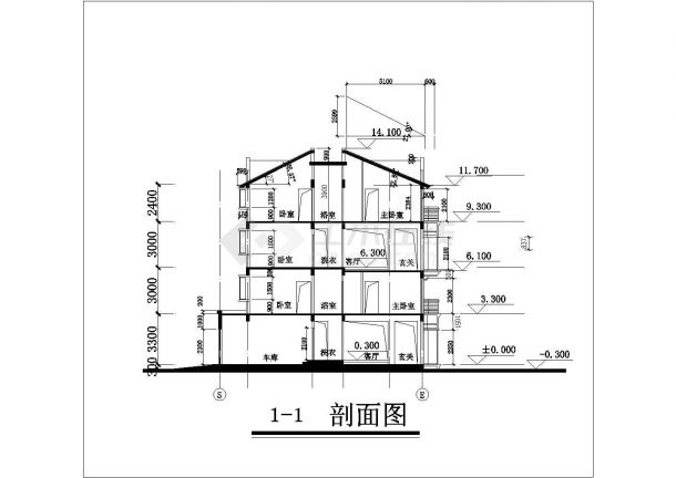 3800平米4层框混结构住宅楼平立剖面设计CAD图纸（1层7户）-图二