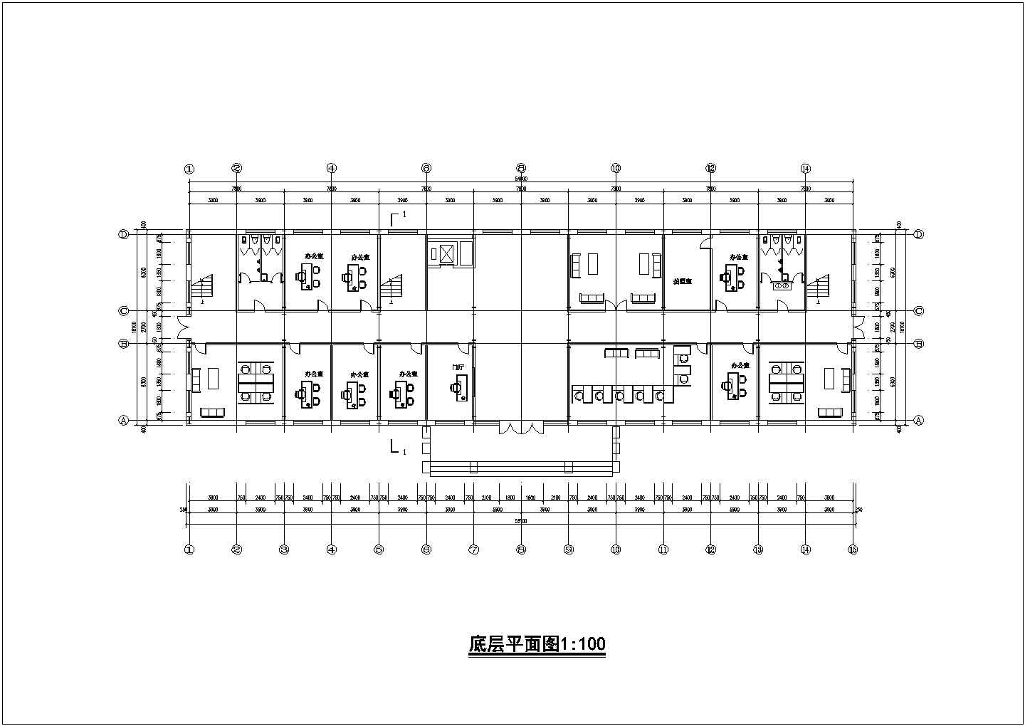 办公楼设计_某地五层四千四平米钢框架办公楼设计CAD图