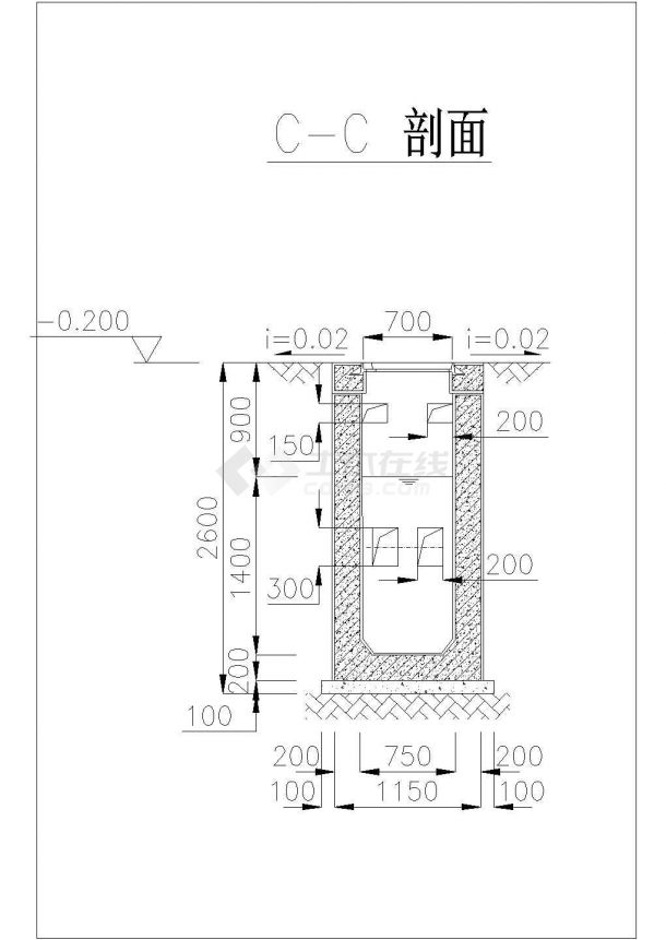 2m3混凝土化粪池设计施工图纸(中英文版本)cad图纸