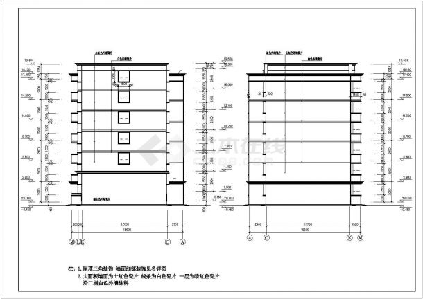 贵阳市某小区5600平米左右6层框混结构住宅楼全套建筑设计CAD图纸-图二