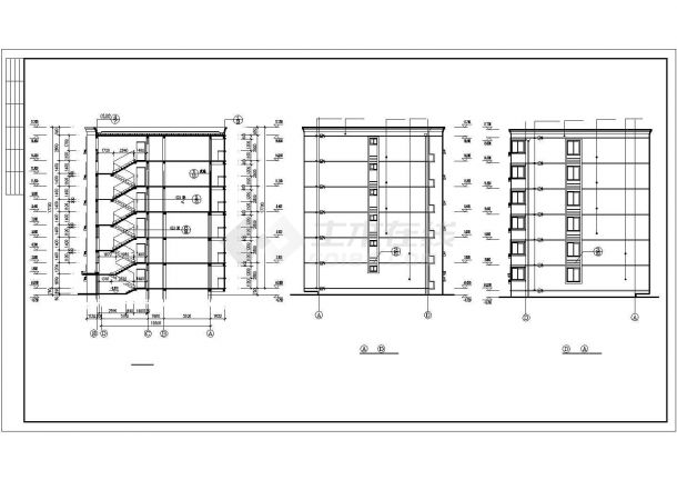 长沙市某小区3700平米左右6层砖混结构住宅楼平立剖面设计CAD图纸-图二