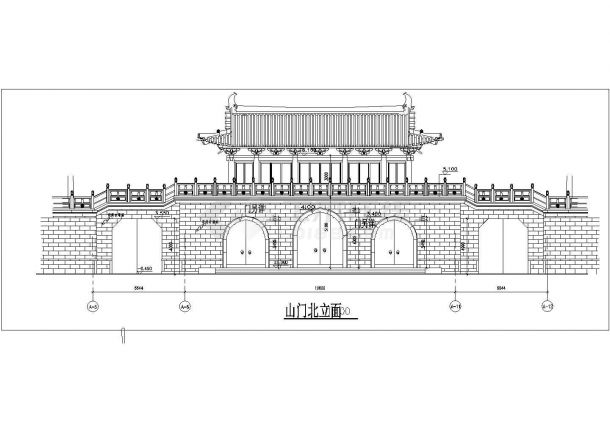 某地区仿古山门建筑详细设计施工方案CAD图纸-图二