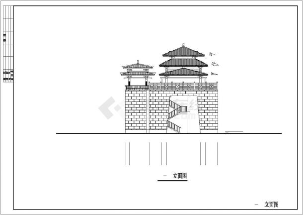 某地区仿古古城门建筑详细设计施工方案CAD图纸-图一