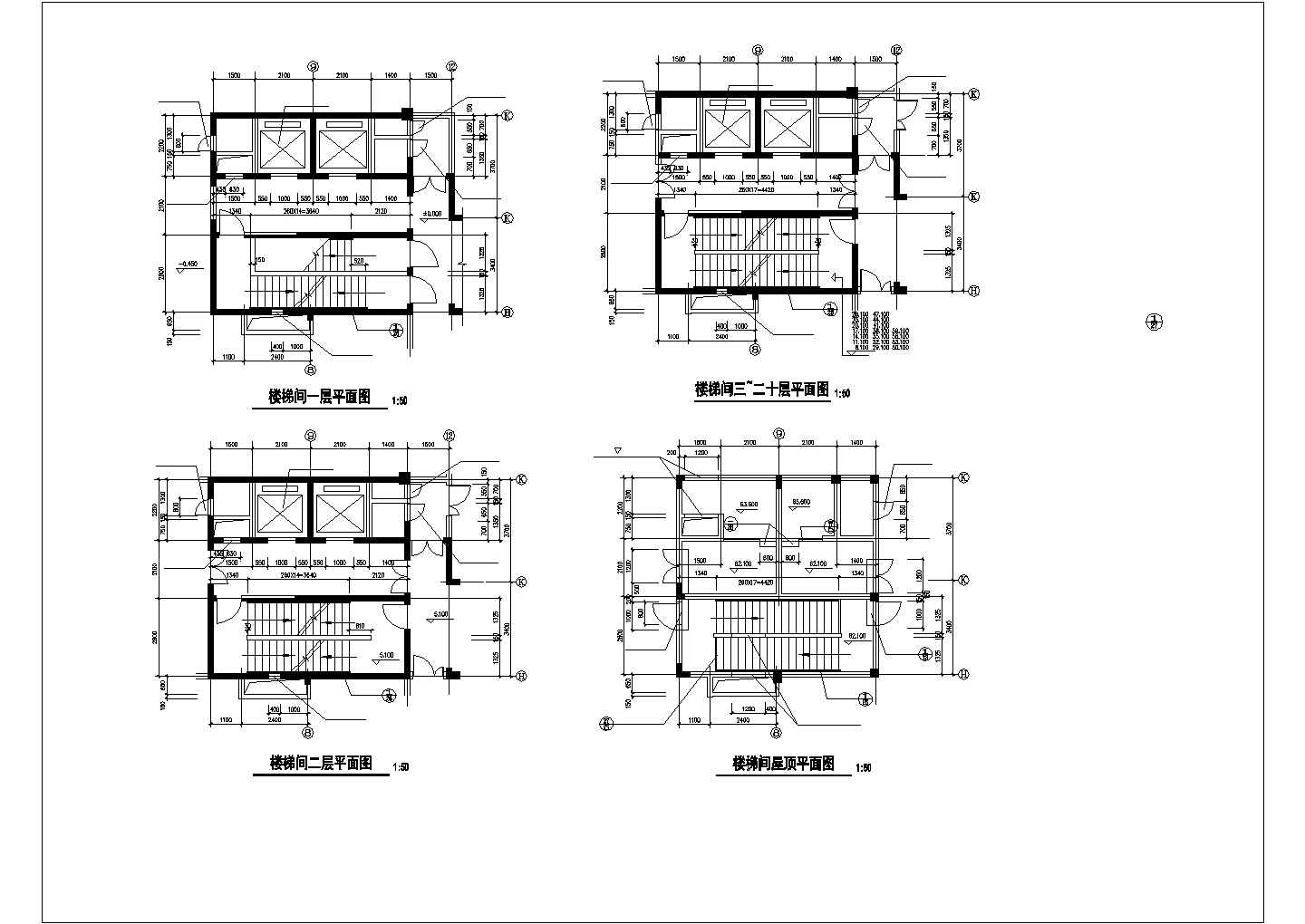 9500平米20层框架结构住宅楼全套平面设计CAD图纸（1层4户）