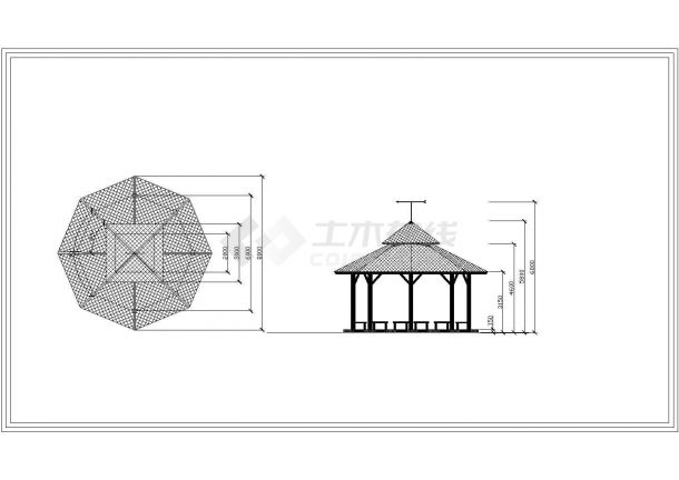 三亚市某海滩小型木质八角亭平立面设计CAD图纸-图一