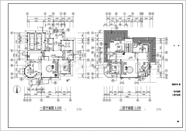 某市两层中西独院别墅建筑CAD施工设计图纸-图二