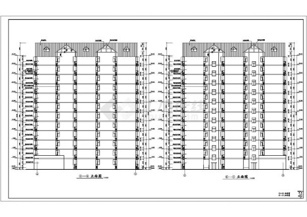1.3万平米两栋12层框混结构山商住楼全套建筑设计CAD图纸（1层商用）-图一