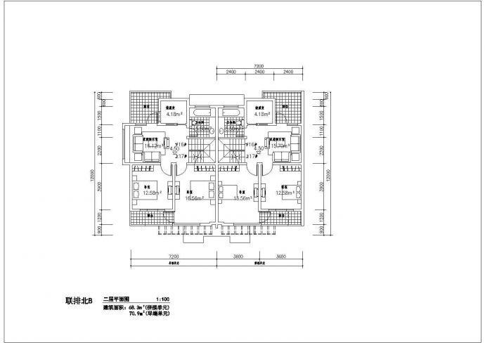 某三层带夹层框架结构联排北B型别墅设计cad建筑方案图（甲级院设计）_图1