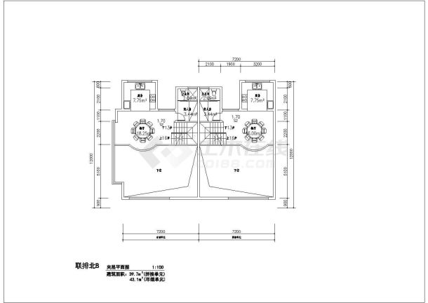 某三层带夹层框架结构联排北B型别墅设计cad建筑方案图（甲级院设计）-图二