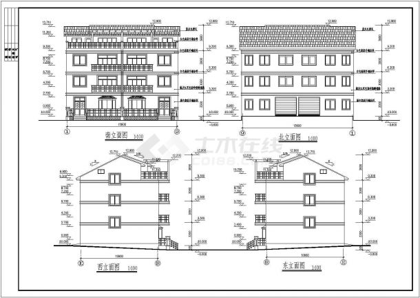某三层砖混结构联建房设计cad全套建筑施工图（ 含设计说明，含结构设计）-图二