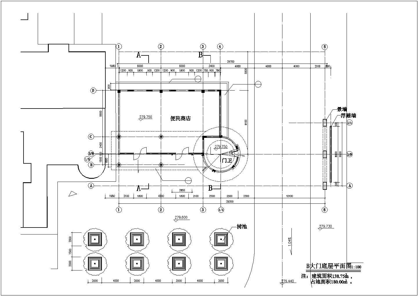 济南市某高校140平米入口大门全套建筑设计CAD图纸