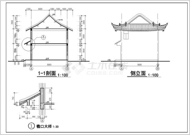 某地区大型风景区古建筑详细设计施工方案CAD图纸-图二