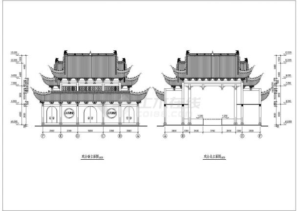 某地区祠堂戏台古建筑详细设计施工方案CAD图纸-图二
