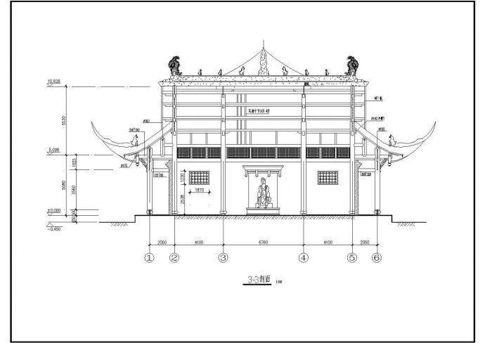 某地区庙宇仿古建筑详细设计施工方案CAD图纸_图1