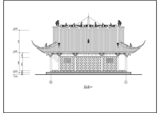 某地区庙宇仿古建筑详细设计施工方案CAD图纸-图二
