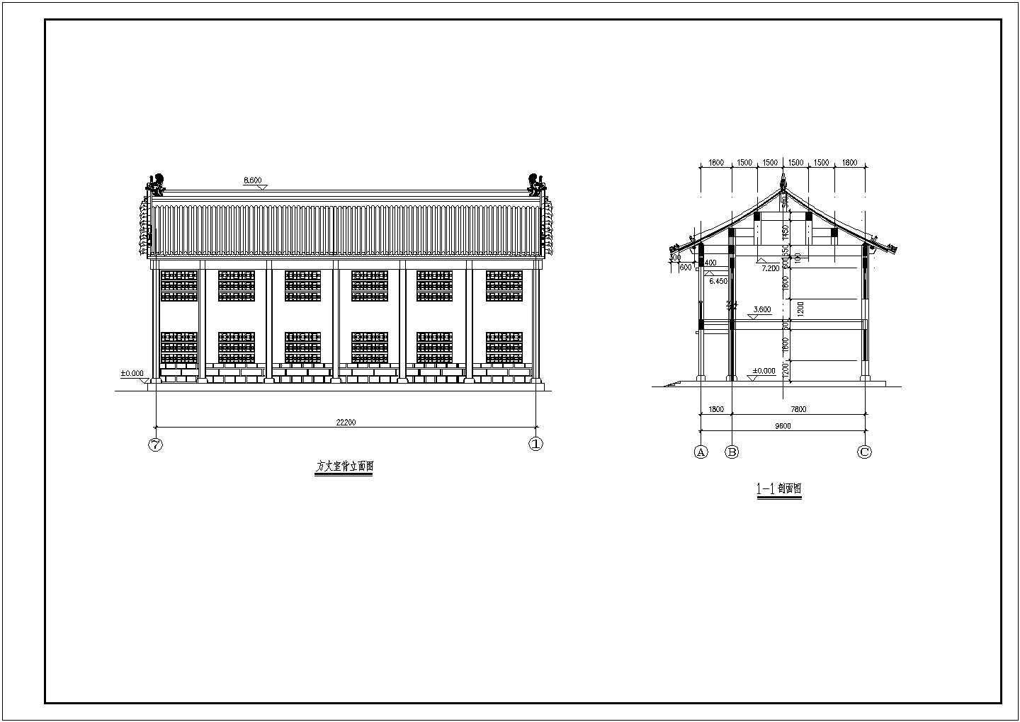 某地区方丈室仿古建筑设计施工详细方案CAD图纸