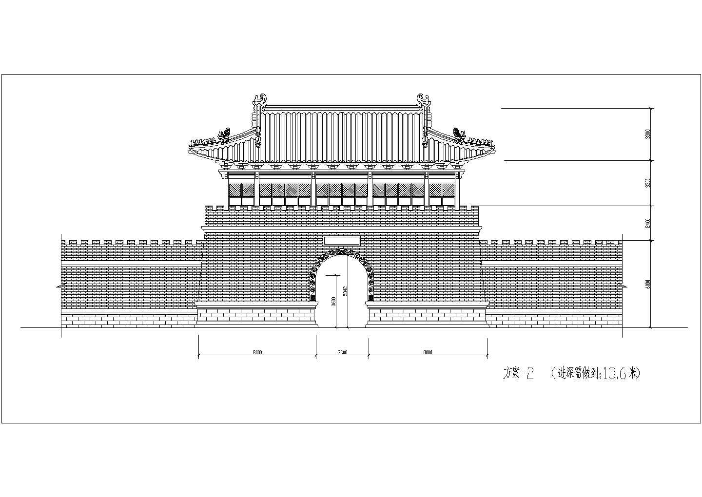 某地区旅游区仿古山门建筑详细设计施工方案CAD图纸