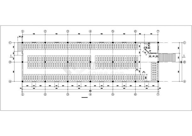 杭州市某学校400平米钢结构自行车棚平立剖面设计CAD图纸-图二