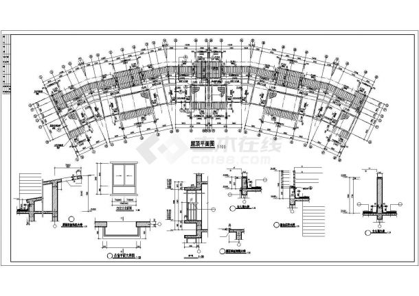 1.2万平米7层框架扇形结构住宅楼平立剖面设计CAD图纸（含架空层）-图二
