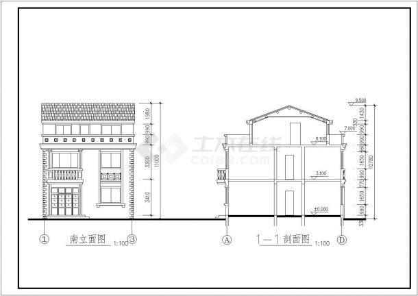 某二层带阁楼层框架结构新农村别墅设计cad全套建筑施工图纸（甲级院设计）-图一