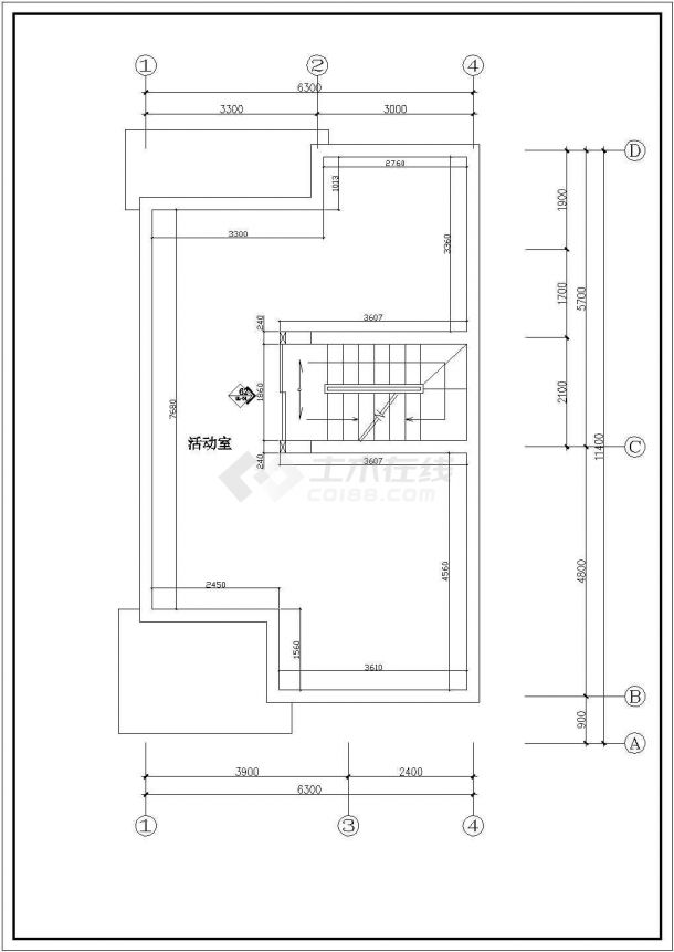 某四层框架结构私人别墅室内装修设计cad平面施工图（标注详细）-图一
