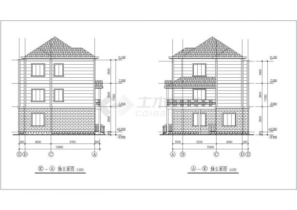 某三层框架结构农村住宅楼设计cad建筑方案图（标注详细）-图二