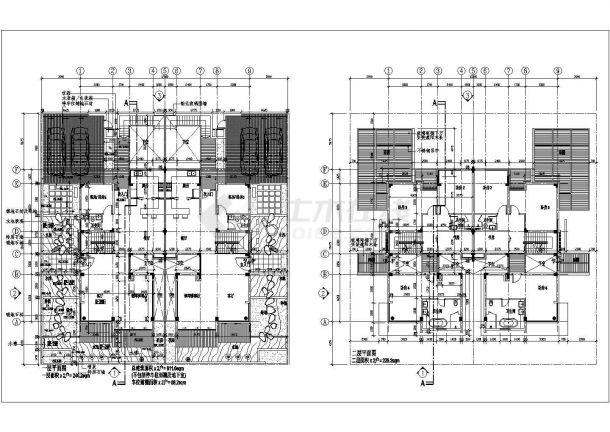 某三层带地下层框架结构双拼豪华别墅设计cad全套建筑施工图（标注详细）-图二