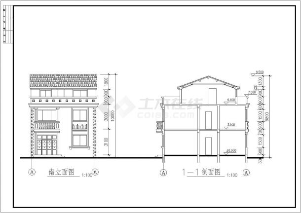 某二层带阁楼层框架结构新古典风格乡村别墅设计cad全套建施图（标注详细）-图二
