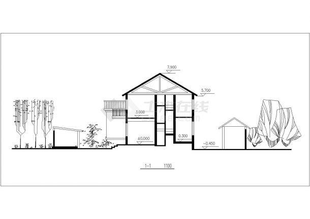 2层砖混结构双拼别墅平立剖面CAD设计图纸（每户140平米/含错层）-图二