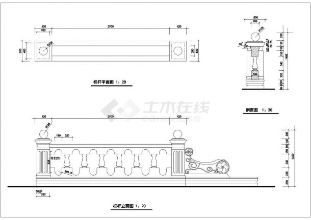 烟台市某大型景观桥中式桥护拦设计CAD图纸-图一