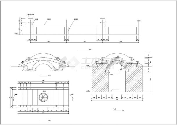 苏州市姑苏区某园林内部景观桥建筑设计CAD图纸-图二